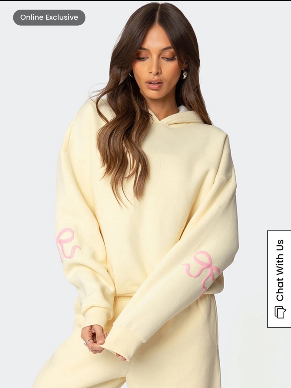 Edikted Women’s Bow Detail Hoodie Sweatshirt Yellow Lounge Cozy Size XS
